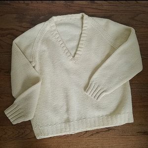 Cream hand-knitted crop V-neck sweater